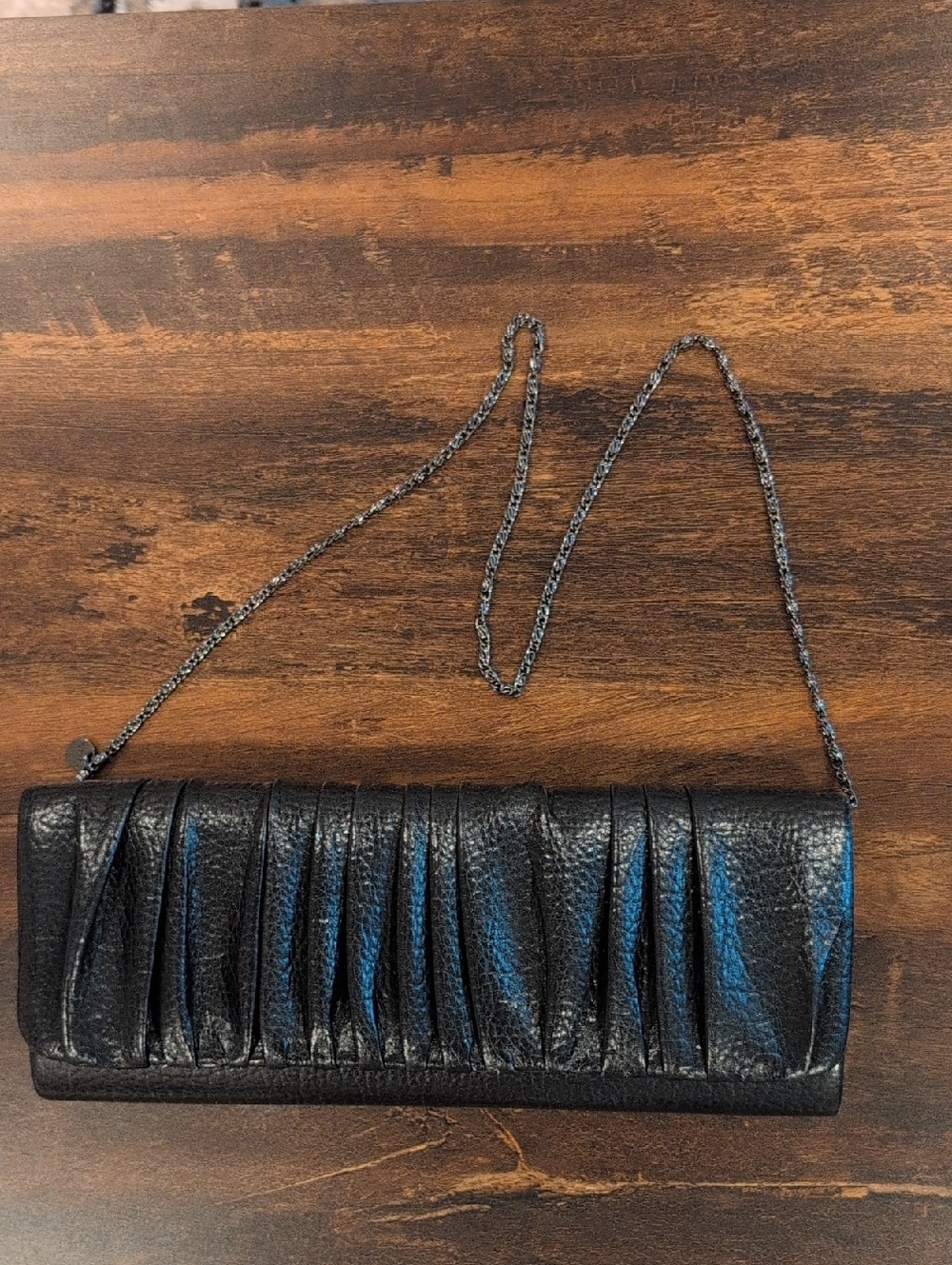 Olga Berg Black Pleated PU Leather Clutch
